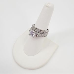 925 Sterling Silver Round Diamond Faux Wedding Ring Set Wedding Band Set